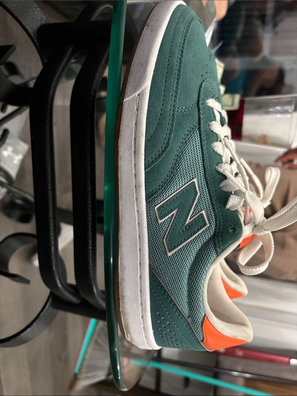 New Balance Men’s Teal Suede & Mesh Sneakers with Orange Heel
